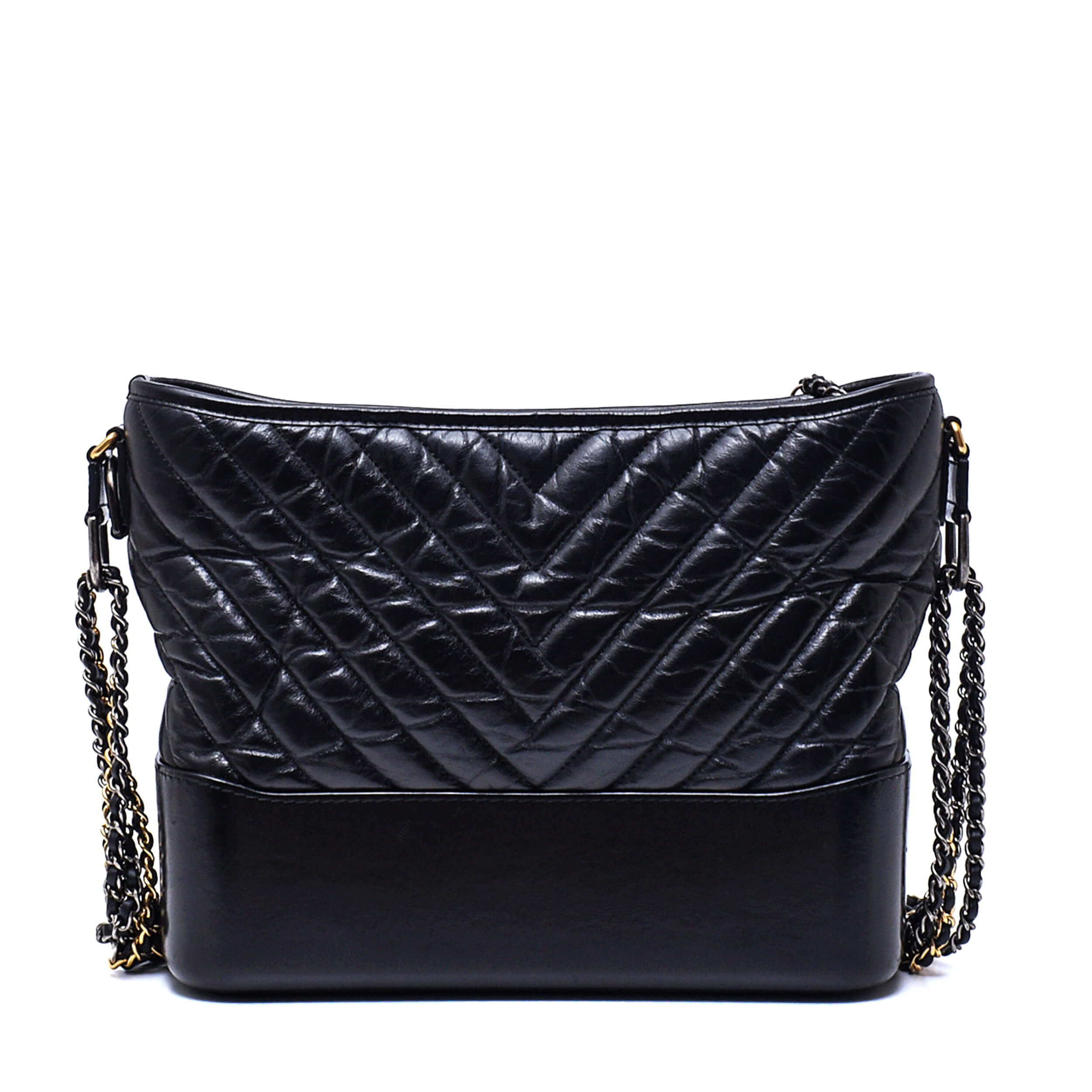 Chanel - Black Quilted Distressed Leather Small Gabrielle Bag